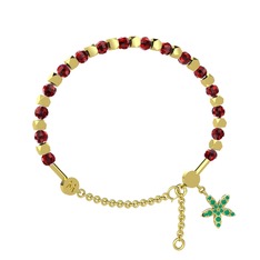 Mitra Yasemin Çiçeği Bilezik - Garnet ve kök zümrüt 8 ayar altın bilezik #1rkn538