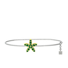 Yasemin Çiçeği Bilezik - Yeşil kuvars 925 ayar altın kaplama gümüş bilezik (40 cm beyaz altın rolo zincir) #1587v83