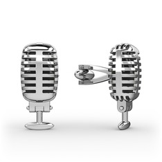 Mikrofon Kol Düğmesi - 18 ayar beyaz altın kol düğmesi #1mtjzal