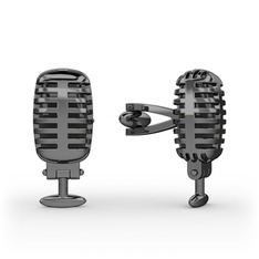 Mikrofon Kol Düğmesi - 925 ayar siyah rodyum kaplama gümüş kol düğmesi #cl52qz