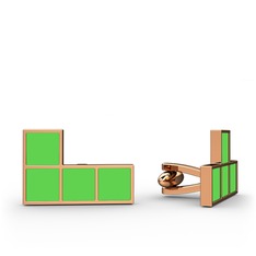 Tetris Kol Düğmesi - 18 ayar rose altın kol düğmesi (Neon yeşil mineli) #1dm50i9