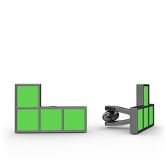 Tetris Kol Düğmesi - 925 ayar siyah rodyum kaplama gümüş kol düğmesi (Neon yeşil mineli) #1p9ibye