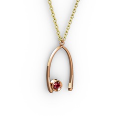 Taşlı Dilek Kolye - Garnet 14 ayar rose altın kolye (40 cm altın rolo zincir) #1ysa8vc