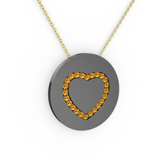 Nina Kalp Kolye - Sitrin 925 ayar siyah rodyum kaplama gümüş kolye (40 cm gümüş rolo zincir) #1jrthn2