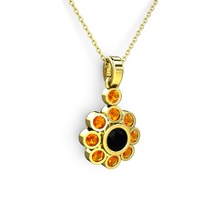 Elmas Çiçek Kolye - Sitrin ve siyah zirkon 8 ayar altın kolye (40 cm altın rolo zincir) #1qrjyja