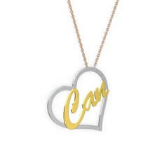 Kalpli İsim Kolye - 925 ayar gümüş kolye (3 karakterli el yazısı, 40 cm rose altın rolo zincir) #li9lhg