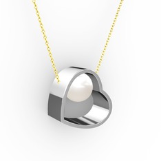 Saklı İnci Kolye - Inci 18 ayar beyaz altın kolye (40 cm gümüş rolo zincir) #1cxogij