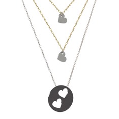 Üçlü Kalp Kolye - 8 ayar beyaz altın kolye (45 cm gümüş rolo zincir) #9rvdcs