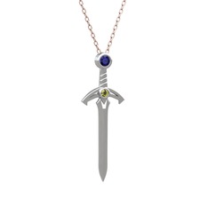 Kılıç Kolye - Lab safir ve peridot 925 ayar gümüş kolye (40 cm rose altın rolo zincir) #16xjmw9