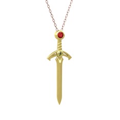 Kılıç Kolye - Garnet ve peridot 14 ayar altın kolye (40 cm rose altın rolo zincir) #1uptrym