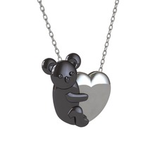 Koala Kalp Kolye - 925 ayar siyah rodyum kaplama gümüş kolye (40 cm beyaz altın rolo zincir) #kpcc7w