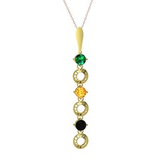 Leilani Kolye - Yeşil kuvars, sitrin ve siyah zirkon 8 ayar altın kolye (40 cm gümüş rolo zincir) #1irphck