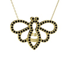 Bumblebee Arı Kolye - Siyah zirkon 18 ayar altın kolye (40 cm gümüş rolo zincir) #x179s6
