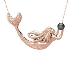 Pequod Deniz Kızı Kolye - Siyah inci 14 ayar rose altın kolye (40 cm gümüş rolo zincir) #1xk5eiy