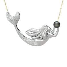 Pequod Deniz Kızı Kolye - Siyah inci 18 ayar beyaz altın kolye (40 cm altın rolo zincir) #kboe6o