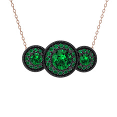 Elia Tria Kolye - Yeşil kuvars 925 ayar siyah rodyum kaplama gümüş kolye (40 cm rose altın rolo zincir) #c7bdo3