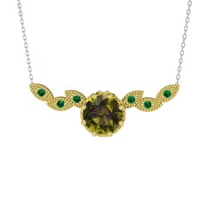 Lilja Kolye - Peridot ve yeşil kuvars 18 ayar altın kolye (40 cm beyaz altın rolo zincir) #bdd6lb