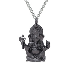 Ganeşa (Ganesha) Kolye - 925 ayar siyah rodyum kaplama gümüş kolye (60 cm gümüş rolo zincir) #10rqqvh