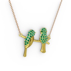 Lora Kuş Kolye - Yeşil kuvars 14 ayar altın kolye (40 cm gümüş rolo zincir) #1cwkjsy
