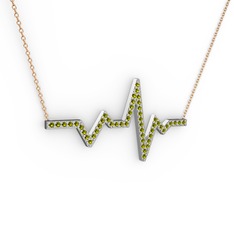 Kalp Ritmi Kolye - Peridot 925 ayar gümüş kolye (40 cm rose altın rolo zincir) #1rbmr0o