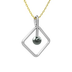 Perla İnci Kolye - Siyah inci 18 ayar beyaz altın kolye (40 cm altın rolo zincir) #ey7tl6