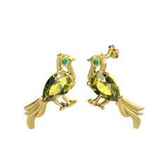 Guguk Kuşu Küpe - Peridot ve kök zümrüt 14 ayar altın küpe #12krnol