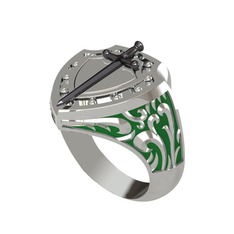 Runa Şövalye Yüzük - 925 ayar siyah rodyum kaplama gümüş yüzük (Yeşil mineli) #15nm05q
