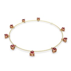 Sallantılı Tektaş Bilezik - Garnet 925 ayar rose altın kaplama gümüş bilezik (40 cm altın rolo zincir) #1tyhi43