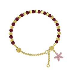 Mitra Yasemin Çiçeği Bilezik - Kök yakut ve pembe kuvars 18 ayar altın bilezik #148ep96
