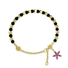 Mitra Yasemin Çiçeği Bilezik - Siyah zirkon ve rodolit garnet 18 ayar altın bilezik #174mruq