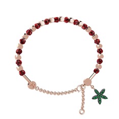 Mitra Yasemin Çiçeği Bilezik - Garnet ve yeşil kuvars 8 ayar rose altın bilezik #1l3xegv