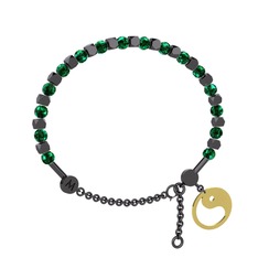 Mitra Yin Yang Bilezik - Yeşil kuvars 925 ayar siyah rodyum kaplama gümüş bilezik #1pbddda