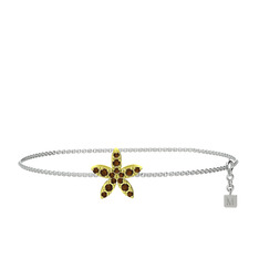 Yasemin Çiçeği Bilezik - Dumanlı kuvars 14 ayar altın bilezik (40 cm gümüş rolo zincir) #11x68cv