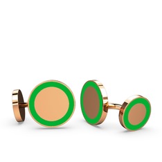 Vona Daire Kol Düğmesi - 14 ayar rose altın kol düğmesi (Yeşil mineli) #1huhh5g