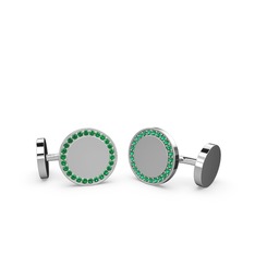 Taşlı Daire Kol Düğmesi - Yeşil kuvars 925 ayar gümüş kol düğmesi #qtvvxt