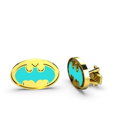 Batman Kol Düğmesi - 925 ayar altın kaplama gümüş kol düğmesi (Turkuaz mineli) #1fi78l4