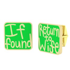 Return to Wife Kol Düğmesi - 18 ayar altın kol düğmesi (Neon yeşil mineli) #9ge0tz
