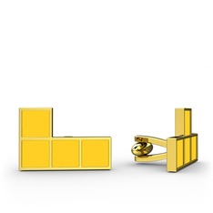 Tetris Kol Düğmesi - 14 ayar altın kol düğmesi (Neon sarı mineli) #osv88y