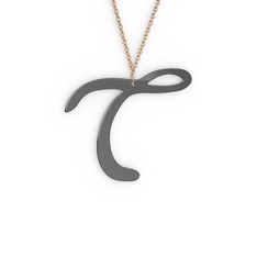 T Harf Kolye - 925 ayar siyah rodyum kaplama gümüş kolye (40 cm gümüş rolo zincir) #15osal8