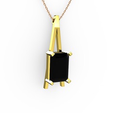 Şovale Kolye - Siyah zirkon 8 ayar altın kolye (40 cm rose altın rolo zincir) #15w01hc