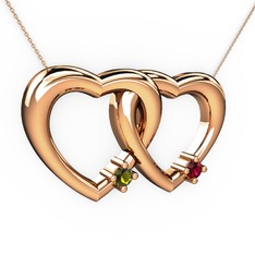 İkili Kalp Kolye - Peridot ve rodolit garnet 8 ayar rose altın kolye (40 cm rose altın rolo zincir) #1b99qdk