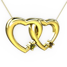İkili Kalp Kolye - Peridot ve dumanlı kuvars 8 ayar altın kolye (40 cm altın rolo zincir) #1p5txbv