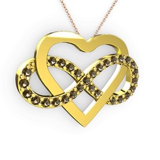 Kalpli Sonsuzluk Kolye - Dumanlı kuvars 18 ayar altın kolye (40 cm rose altın rolo zincir) #1t82ui8