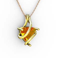 Kraliyet Kolye - Sitrin 18 ayar altın kolye (40 cm gümüş rolo zincir) #q9eawm