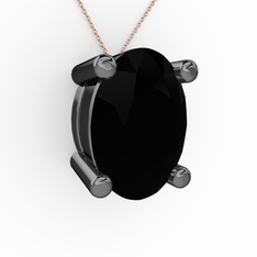 Oval Kolye - Siyah zirkon 925 ayar siyah rodyum kaplama gümüş kolye (40 cm gümüş rolo zincir) #zycnbu