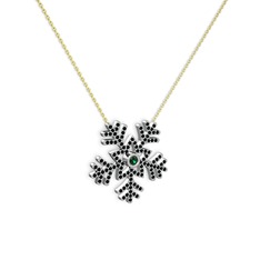 Lumi Kar Tanesi Kolye - Yeşil kuvars ve siyah zirkon 18 ayar beyaz altın kolye (40 cm gümüş rolo zincir) #xc897u
