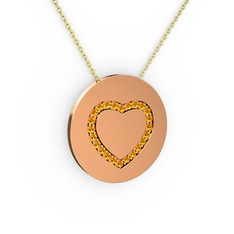 Nina Kalp Kolye - Sitrin 18 ayar rose altın kolye (40 cm altın rolo zincir) #18pc700