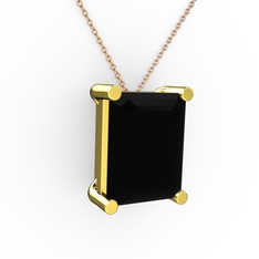 Meira Tektaş Dikdörtgen Kolye - Siyah zirkon 8 ayar altın kolye (40 cm rose altın rolo zincir) #cpayu5