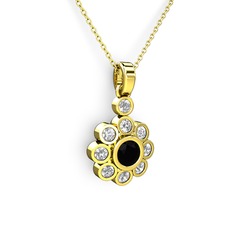 Elmas Çiçek Kolye - Elmas ve siyah zirkon 18 ayar altın kolye (0.54 karat, 40 cm altın rolo zincir) #1ox54st
