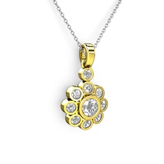 Elmas Çiçek Kolye - Swarovski ve elmas 14 ayar altın kolye (0.5 karat, 40 cm gümüş rolo zincir) #ubzzmp